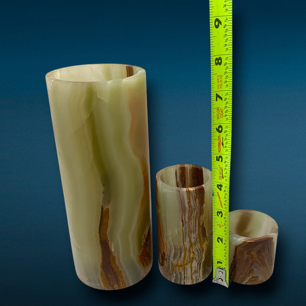 Lot 3 Vintage Natural Banded Onyx Stone Bud Vases Decorative Vessels Mid Century - Picture 8 of 10